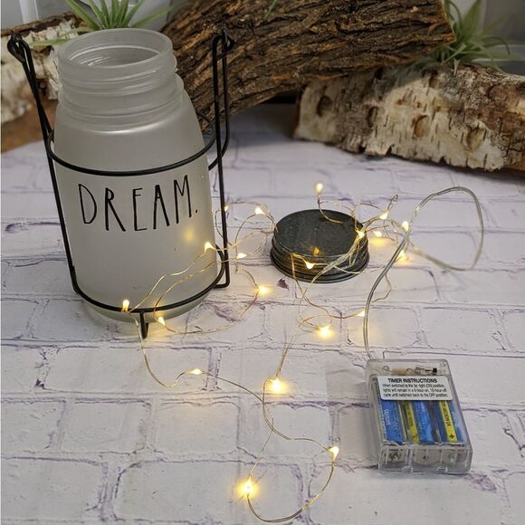 Rae Dunn DREAM Glassware Mason Jar Lantern Hanging Firefly Light - RARE - Picture 6 of 9